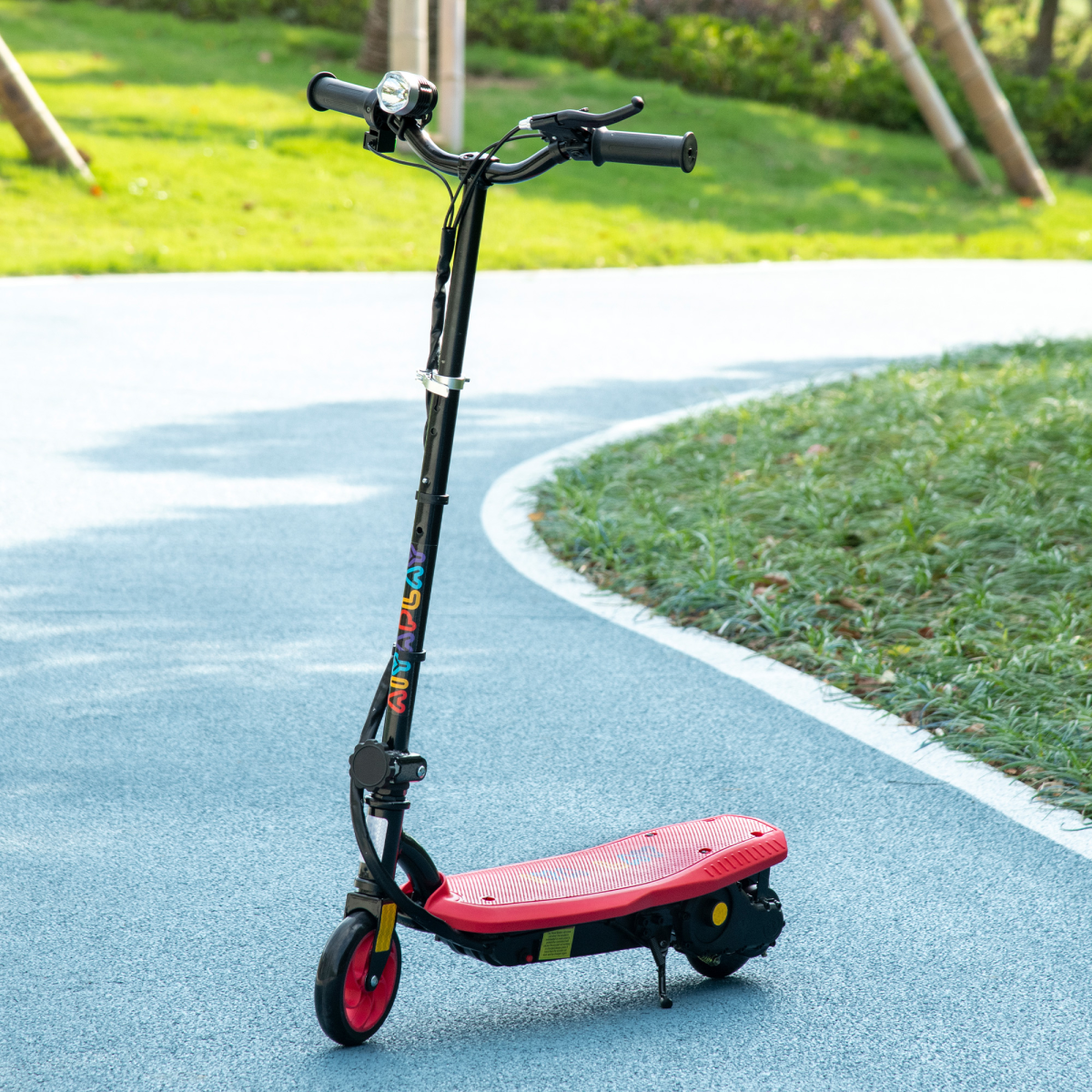 Folding Electric Scooter with LED Headlight, Ages 7-14, Red