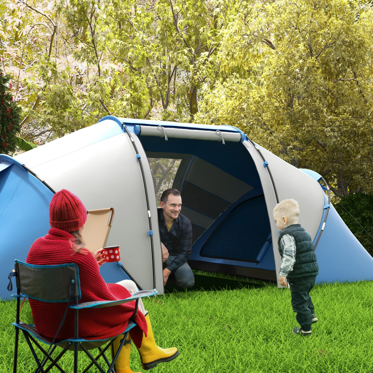 4-6 Person Tunnel Camping Tent with 2 Bedrooms and Living Area