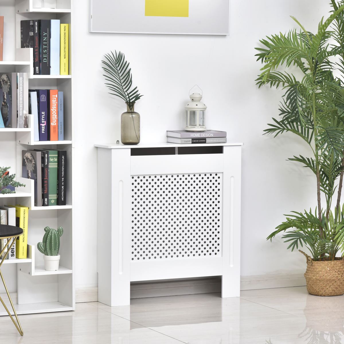 HOMCOM 78Lx19Wx82Hcm White MDF Radiator Cover with Decorative Grill Style and Storage Top, Wall-Mounted Heating Cabinet, Assembly Required