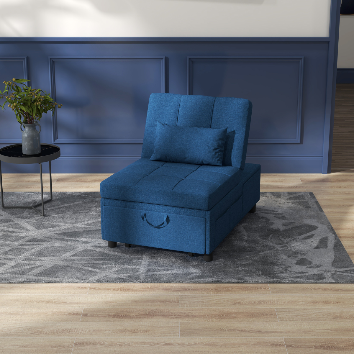 HOMCOM Folding Sofa Bed Adjustable Single Sleeper w/ Pillow Side Pocket, Blue
