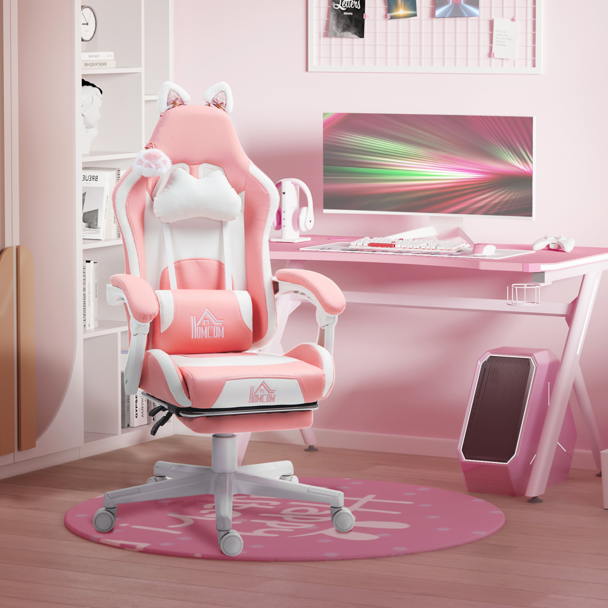 HOMCOM Pink Gaming Chair with Footrest, Reclining Computer Chair