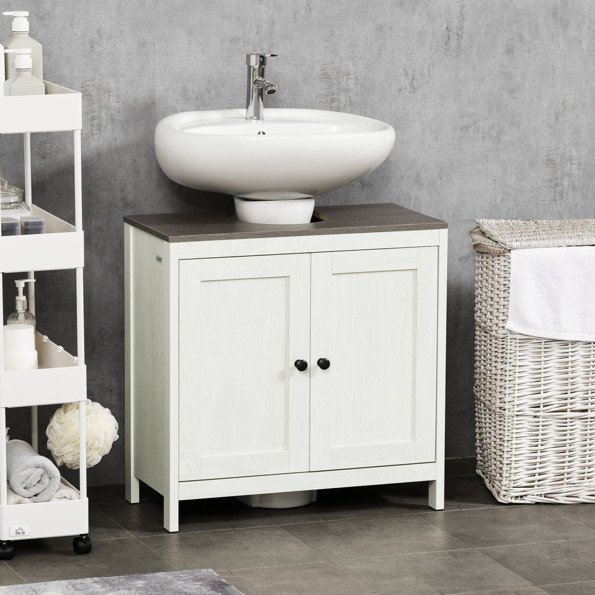 Kleankin Freestanding Under Sink Bathroom Cabinet with Doors, White