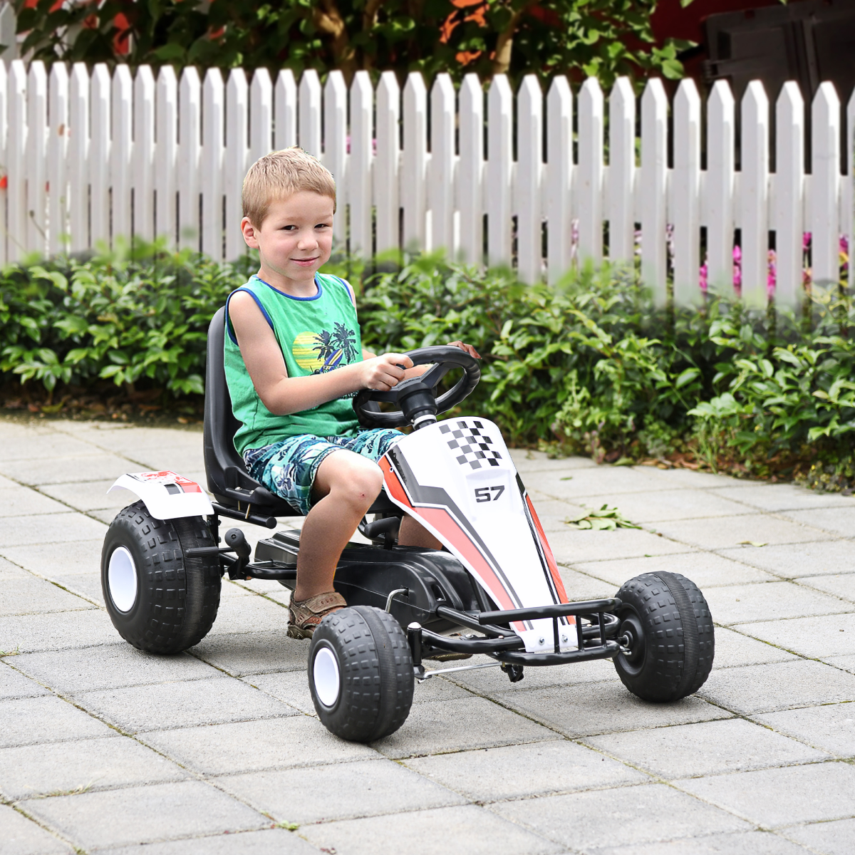 Kids Racing-Style Pedal Go Kart with Brake, Gears & Steering Wheel