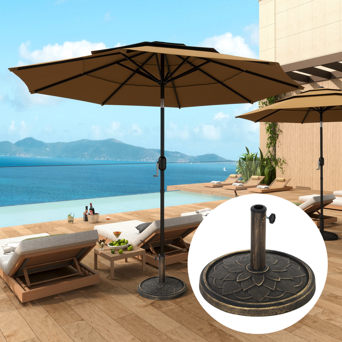 Outsunny 12kg Resin-Concrete Parasol Base with Powder-Coated Metal Pole, Bronze Tone