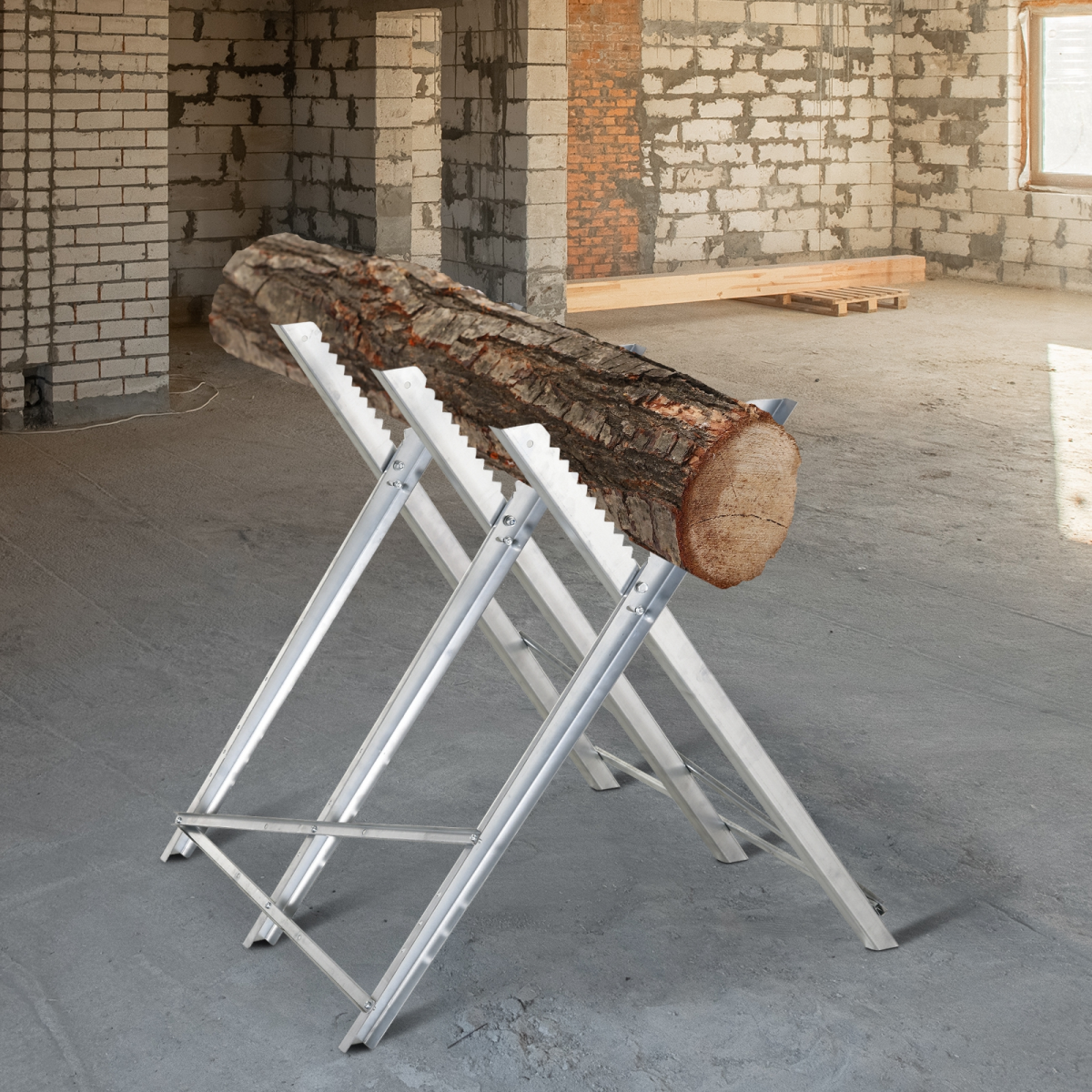 DURHAND Foldable Steel Saw Horse with Sawtooth Edges, Silver