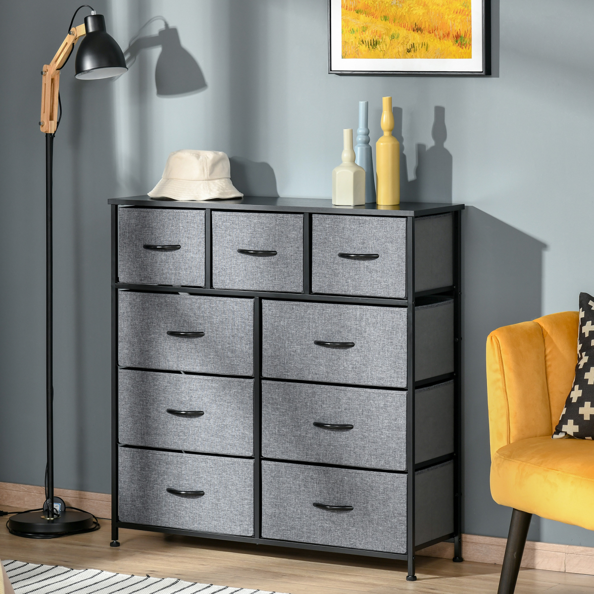 PawHut 9-Drawer Fabric Storage Dresser with Foldable Bins