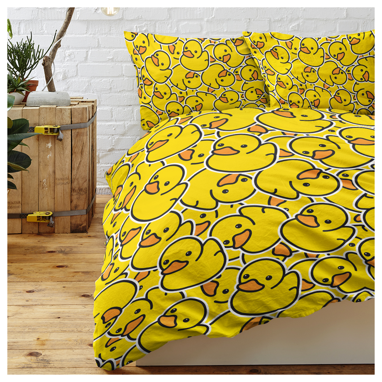 Duck Bedding Yellow Rubber Duck Duvet Cover Sets for Kids 3 Pieces Cute Yellow Duckies Comforter Cover Set Cartoon Duck Gifts for Duck Lovers (Double)