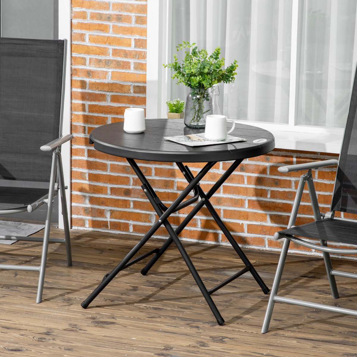 Outsunny Folding Round Garden Table for 4, Steel Frame