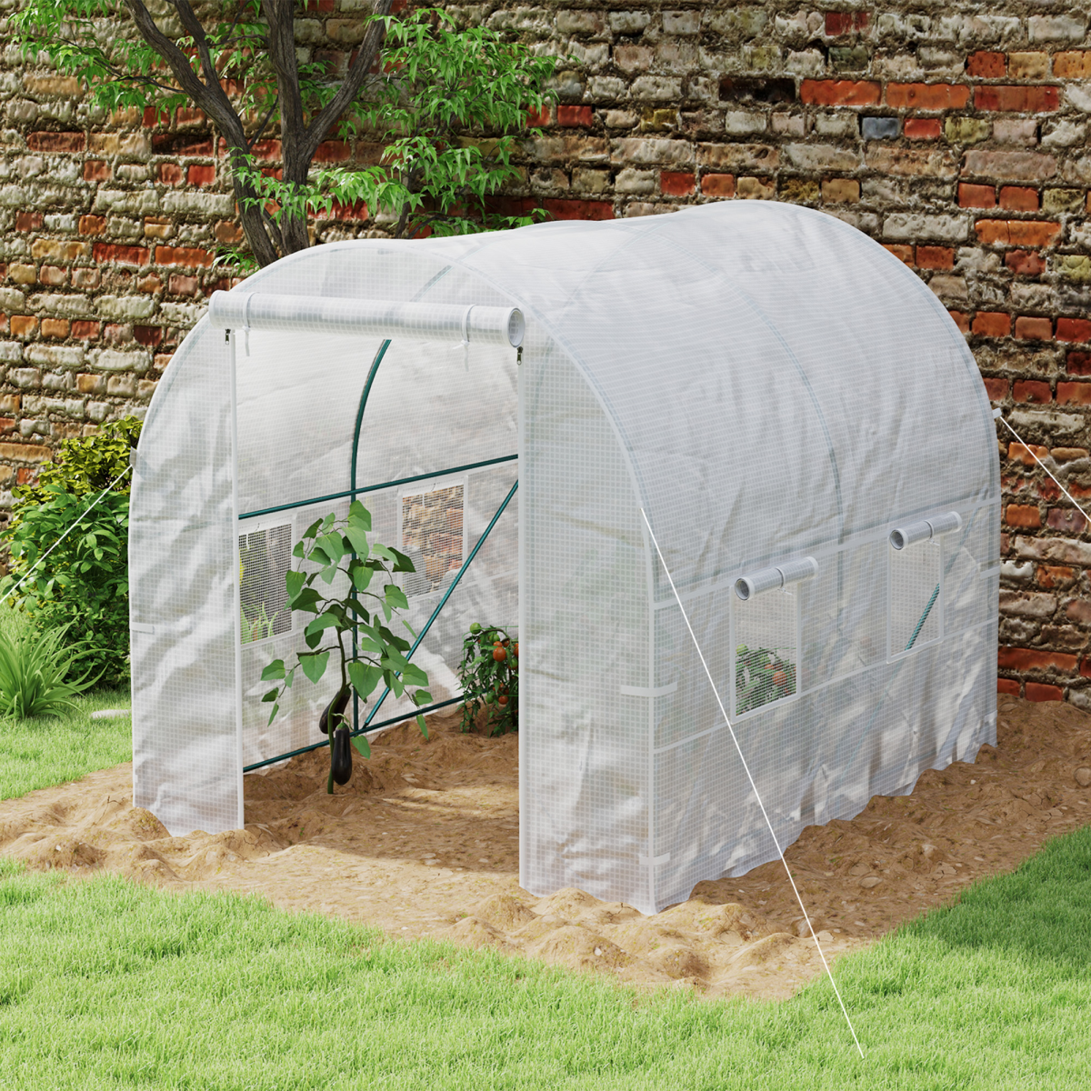 Outsunny Polytunnel Greenhouse Outdoor Grow House with Roll-Up Door and Windows, 200 x 245 x 198 cm