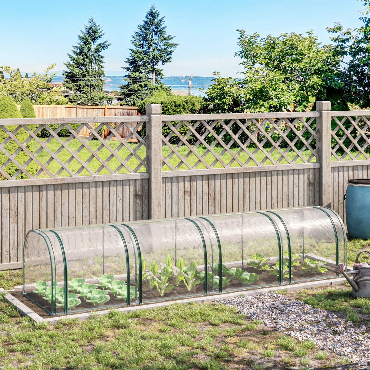 Outsunny Mini Tunnel Greenhouse 395 x 100 cm Steel Frame with Clear Cover and Zipper Doors