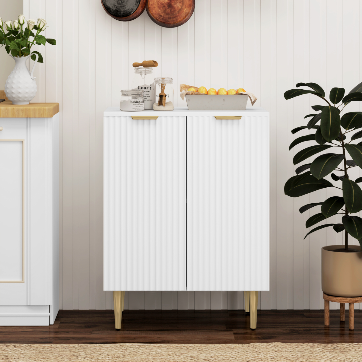 HOMCOM White Sideboard Buffet Cabinet with Adjustable Shelf
