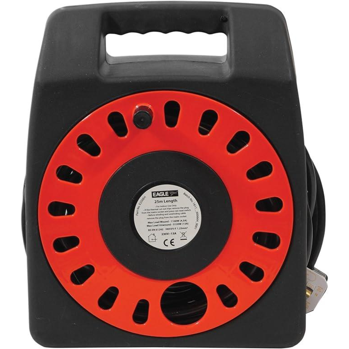 Eagle 4 Socket 25m Extension Cable Reel with Carry Handle