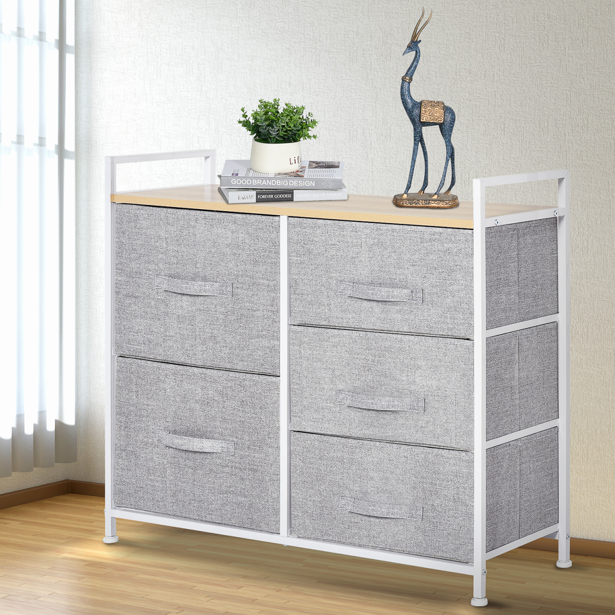 4 Drawer Linen Basket Storage Unit with Wood Top, Metal Frame and Handles HOMCOM
