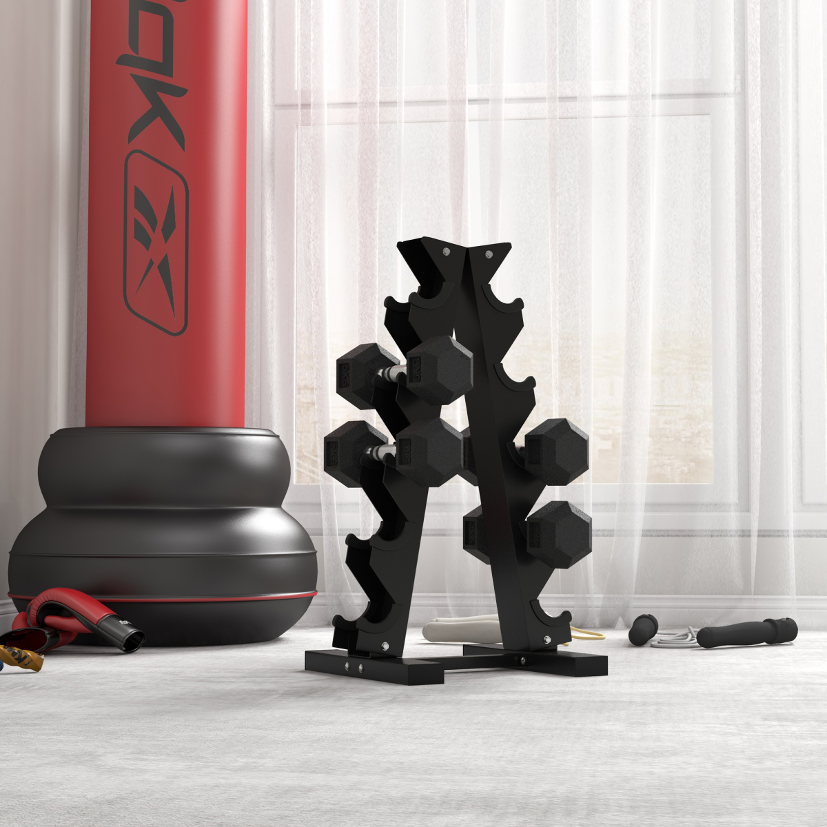 Hexagonal Dumbbell Set 2 x 4kg for Home Gym Exercise, Non-Rolling Weight Lifting Dumbbells, HOMCOM