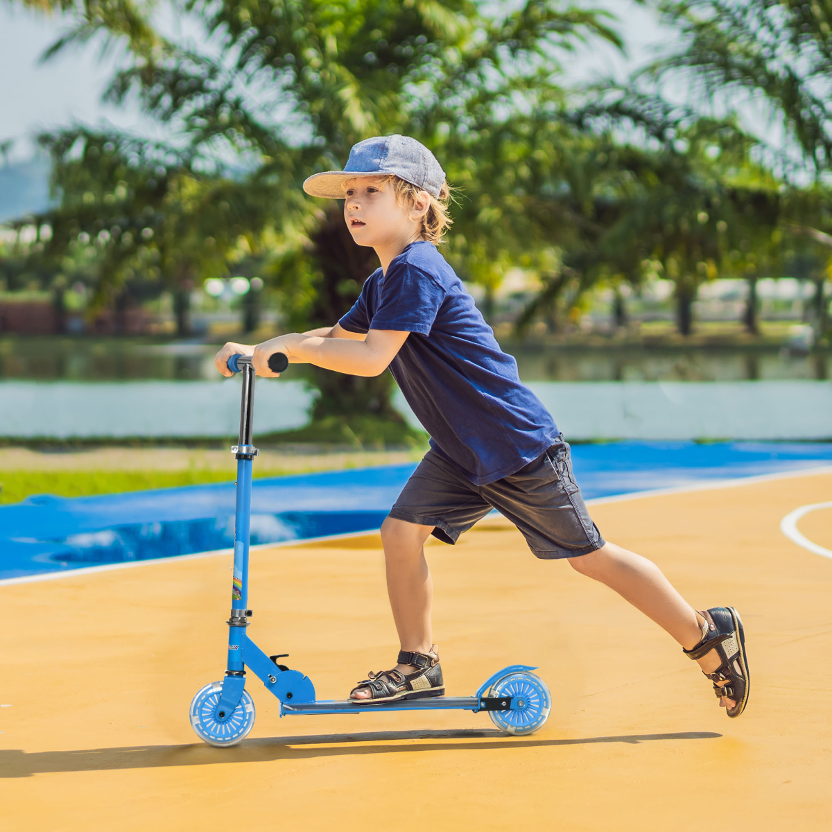 HOMCOM Kids Scooter, Ages 3-7, Lights, Music & Adjustable Height, Blue
