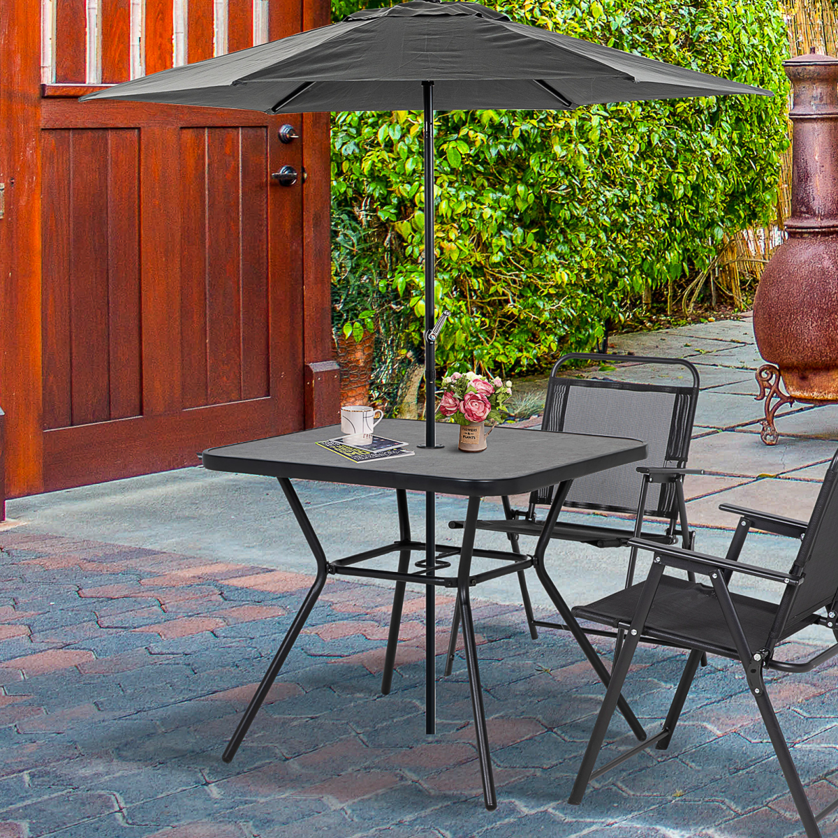 Outsunny Faux-Marbled Patio Table with 42mm Umbrella Hole Steel Frame 80 x 80 cm