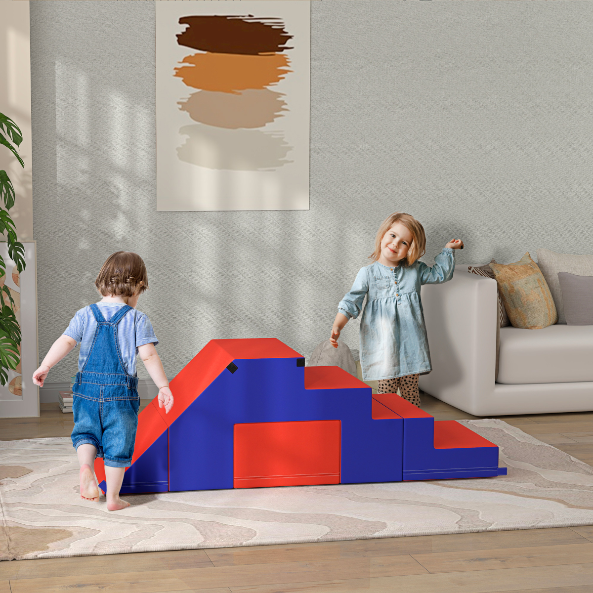HOMCOM 2-Piece Soft Foam Climber Play Set for Toddlers, Dark Blue