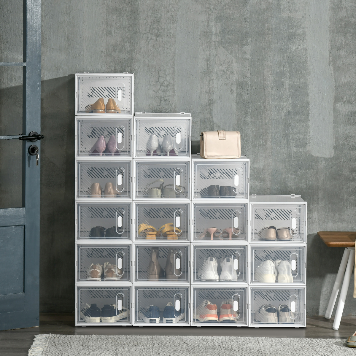 HOMCOM 18PCS Clear Stackable Shoe Boxes, PP Plastic, UK/EU Size up to 12, 28 x 36 x 21cm