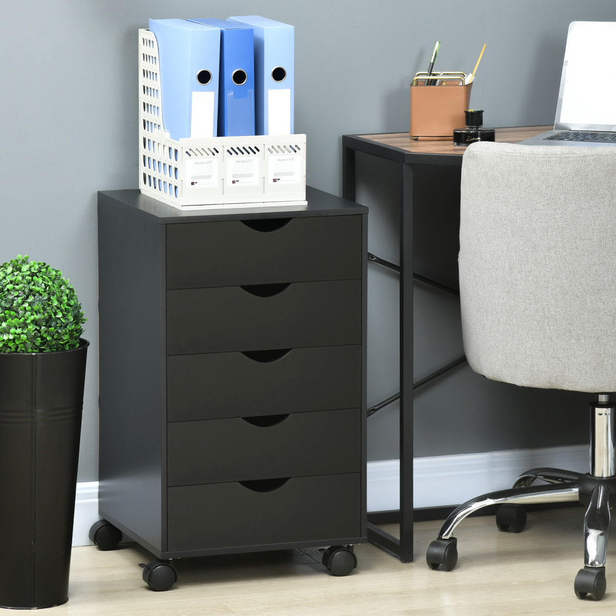 HOMCOM Mobile Vertical Filing Cabinet with 5 Drawers, Black