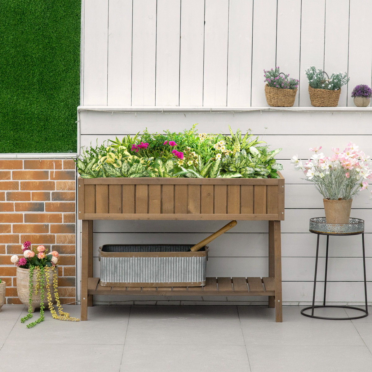 Outsunny Wooden Raised Bed Garden Plant Stand with 8 Boxes, 110 x 46 x 76 cm, Brown