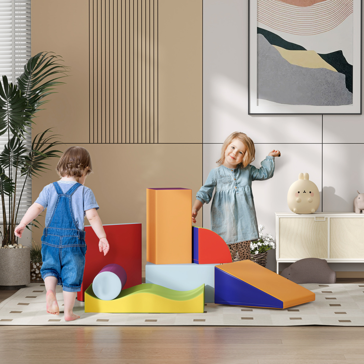 HOMCOM 7-Piece Soft Foam Puzzle Play Blocks Kids Learning Toy