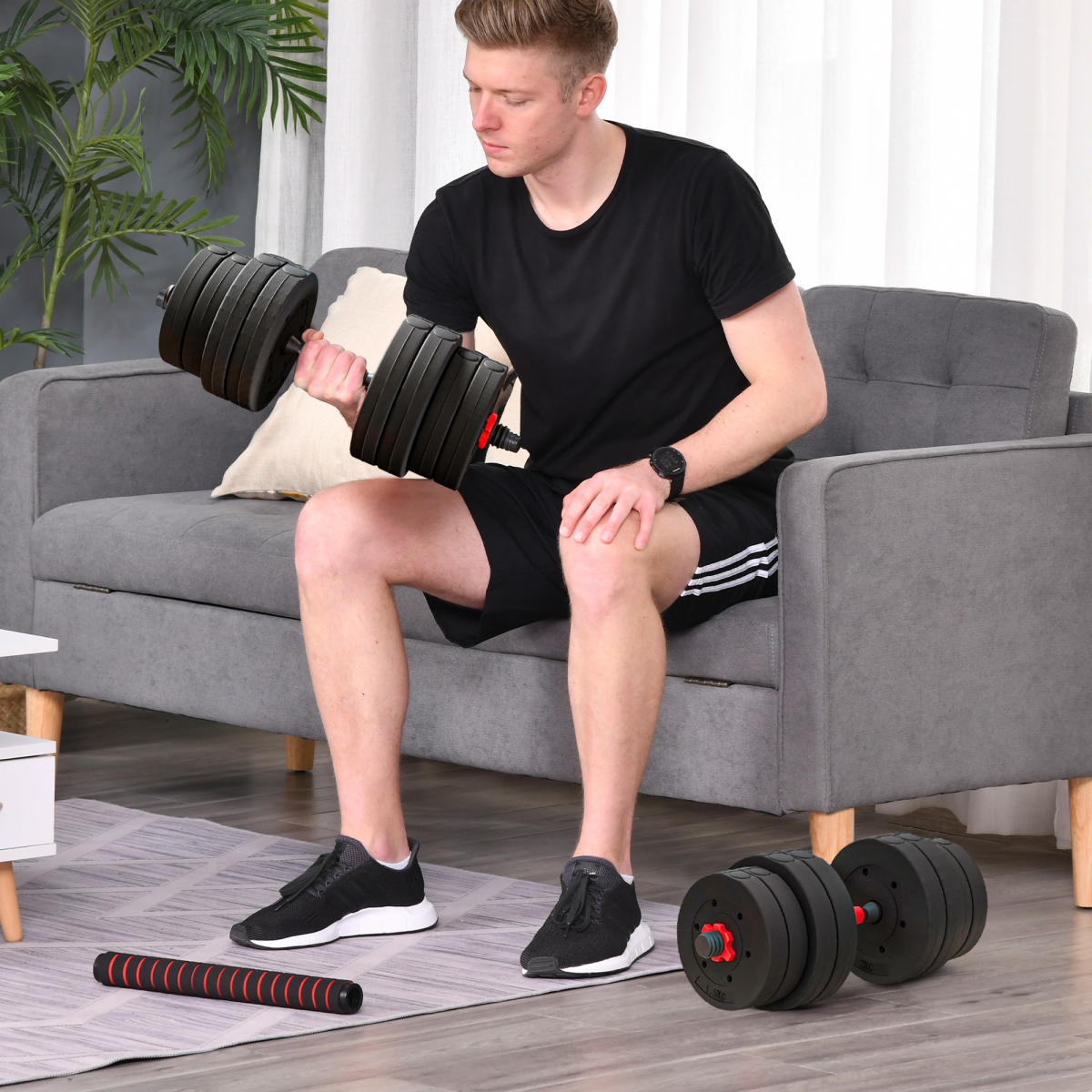 HOMCOM 30kg Adjustable 2-in-1 Barbell Dumbbell Weight Set