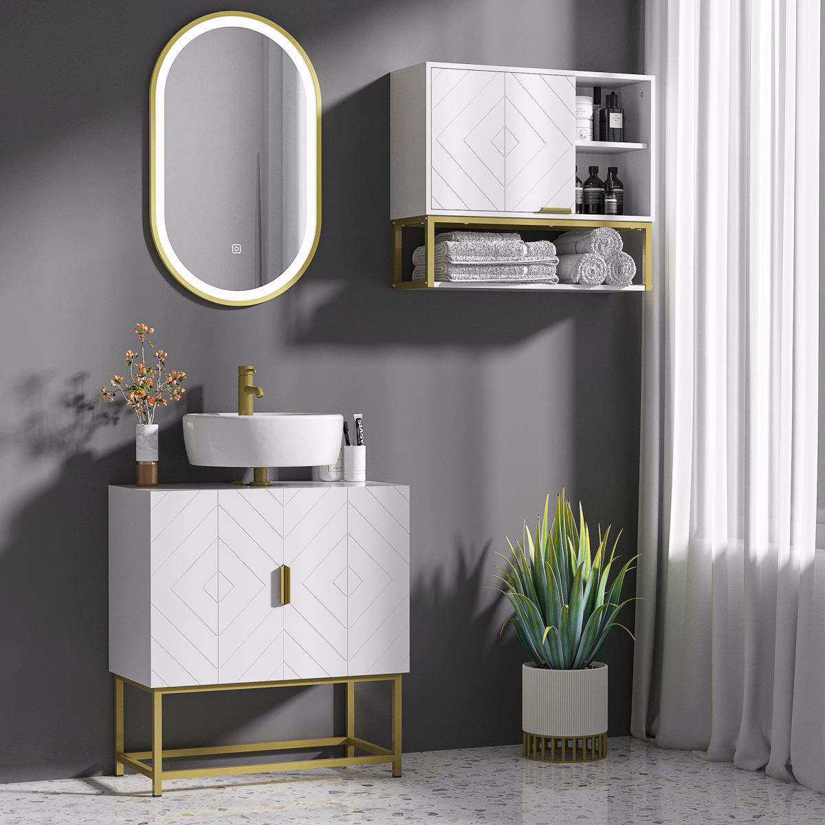 kleankin White Under Sink Bathroom Cabinet with Double Doors