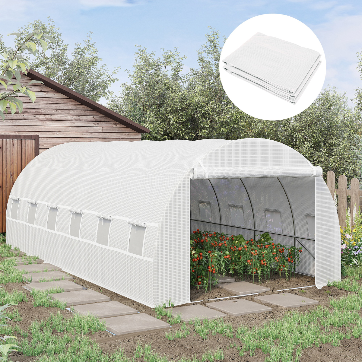 Outsunny 6x3x2m White Greenhouse Replacement Cover with Zipped Door and 12 Windows (Cover Only)