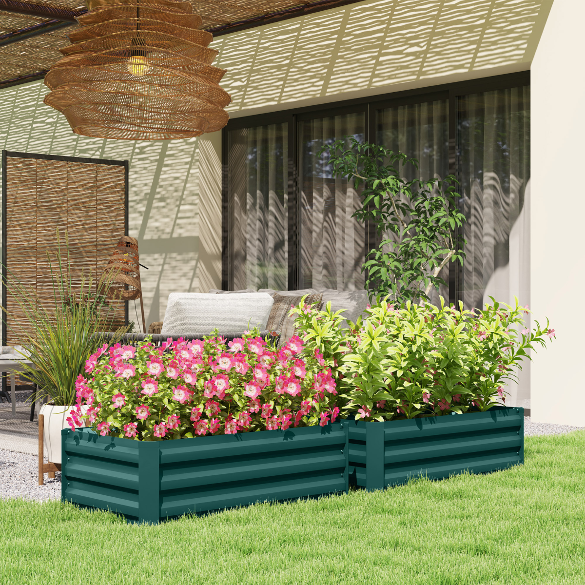 Outsunny Set of 2 Galvanised Steel Raised Garden Beds, Green