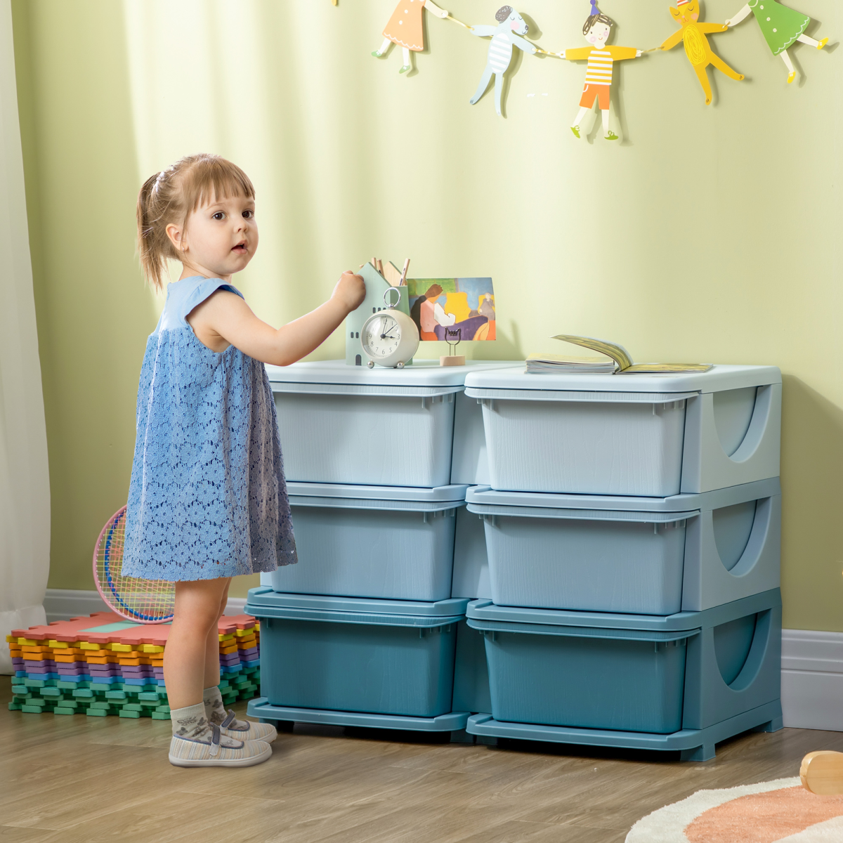 HOMCOM Kids Toy Storage Unit with 6 Drawers, Blue