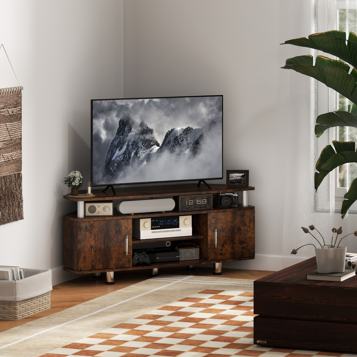 HOMCOM Rustic Brown TV Unit Cabinet with 2 Cupboards & Shelves