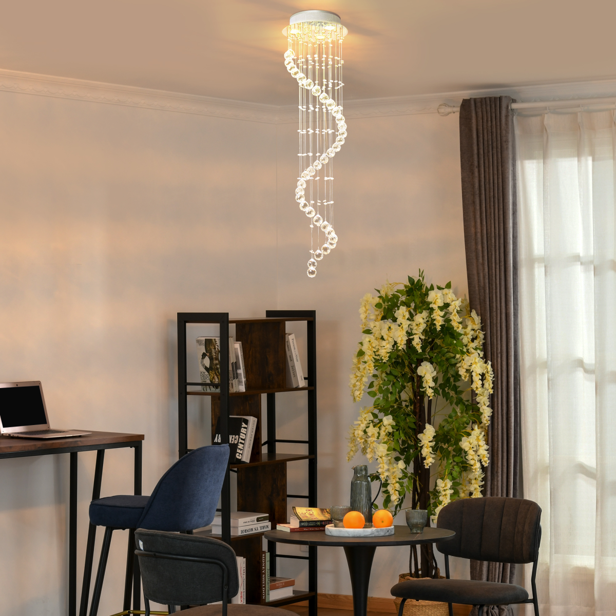 HOMCOM Crystal Chandelier 160 Octagons with Glass Crystals, Polished Chrome Finish