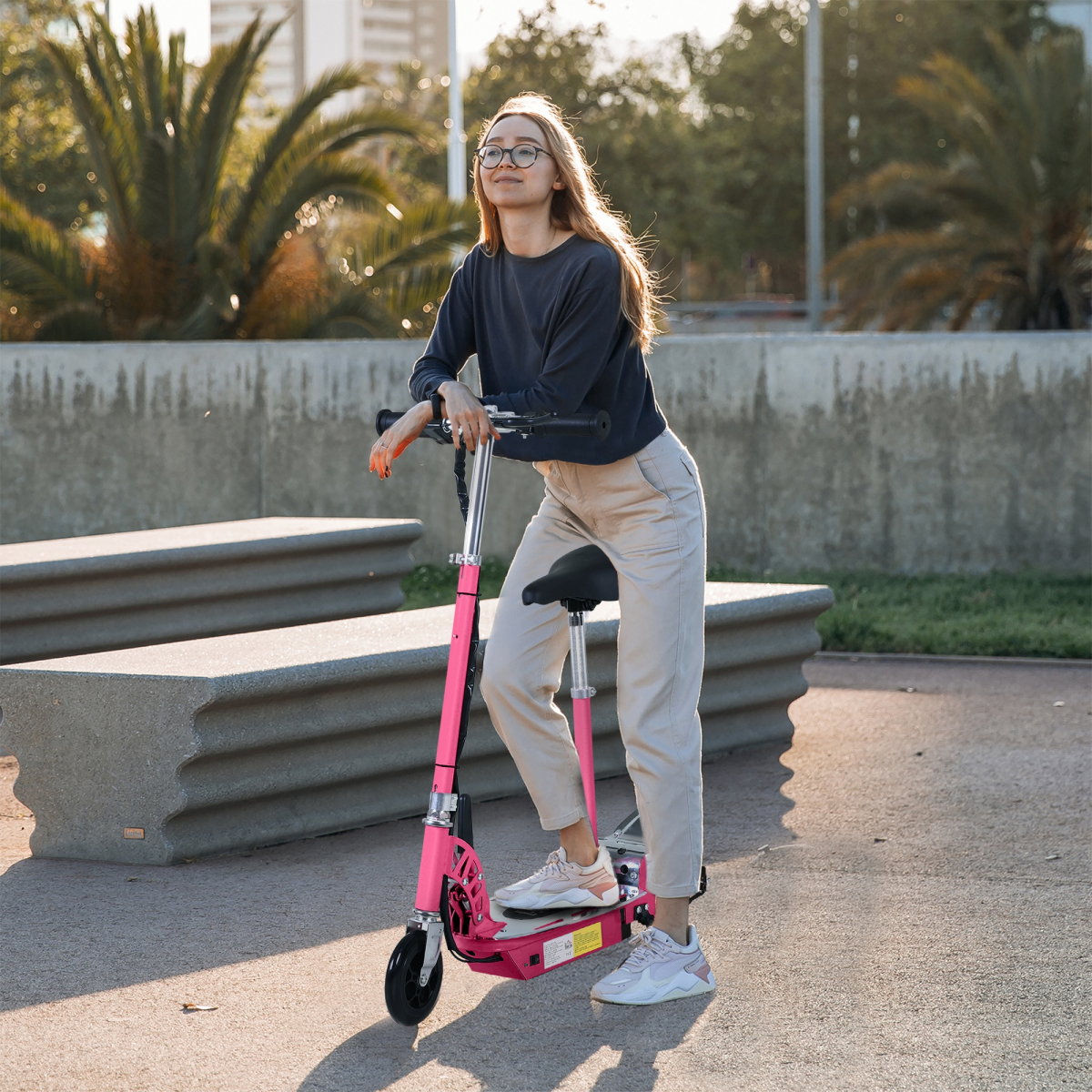 HOMCOM Foldable Electric Scooter for Kids, 120W, Adjustable Height, Rear Brake