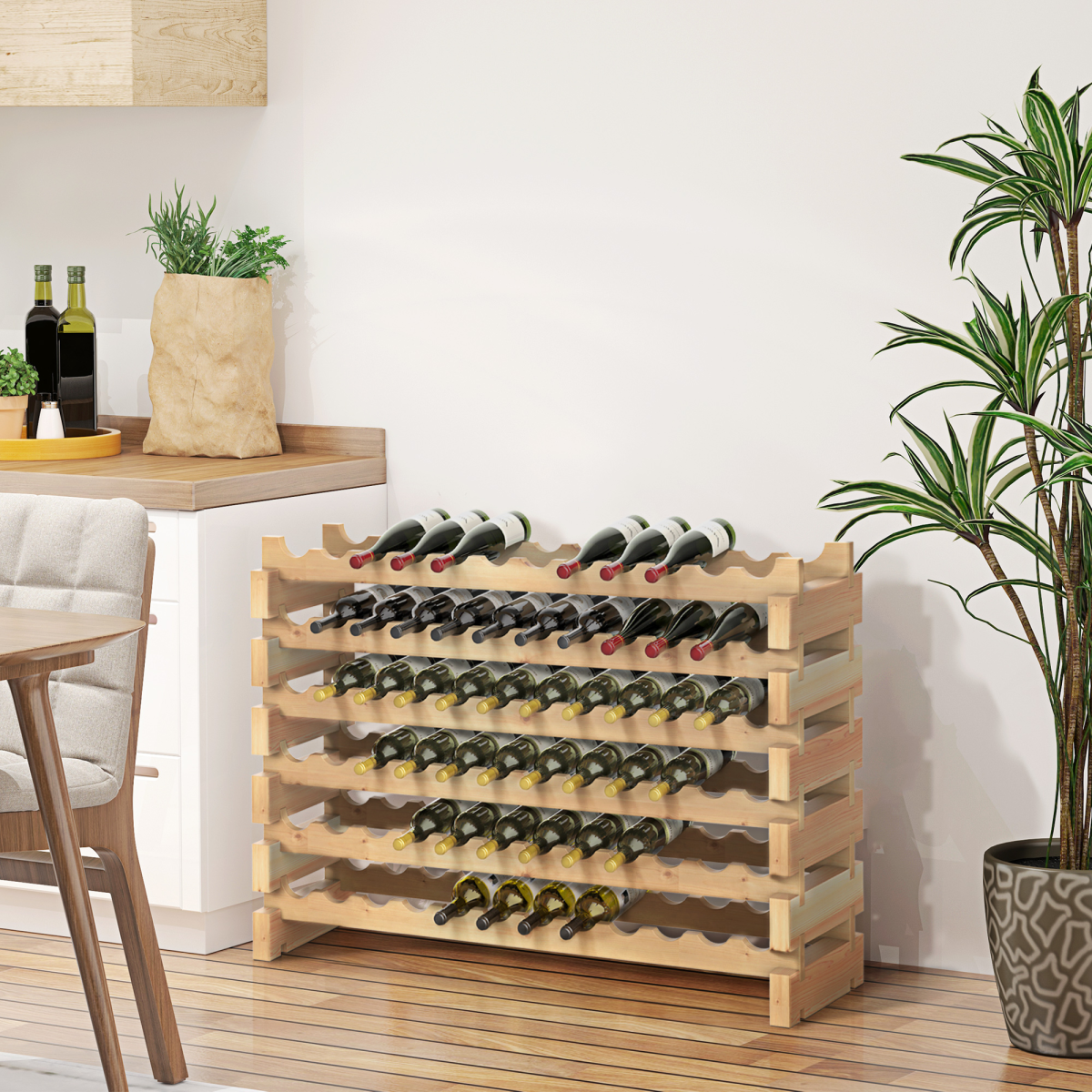HOMCOM Wooden 72-Bottle 6-Tier Stackable Standing Wine Rack Shelf Storage Holder