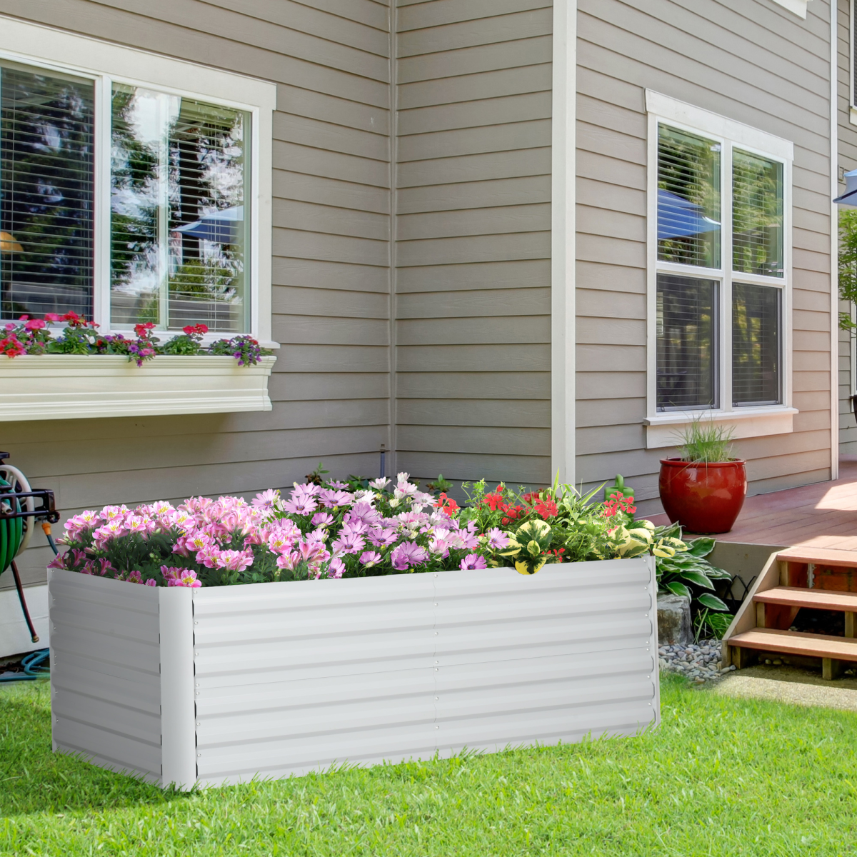 Outsunny Galvanised Steel Raised Garden Bed 180 x 90cm with Reinforced Rods
