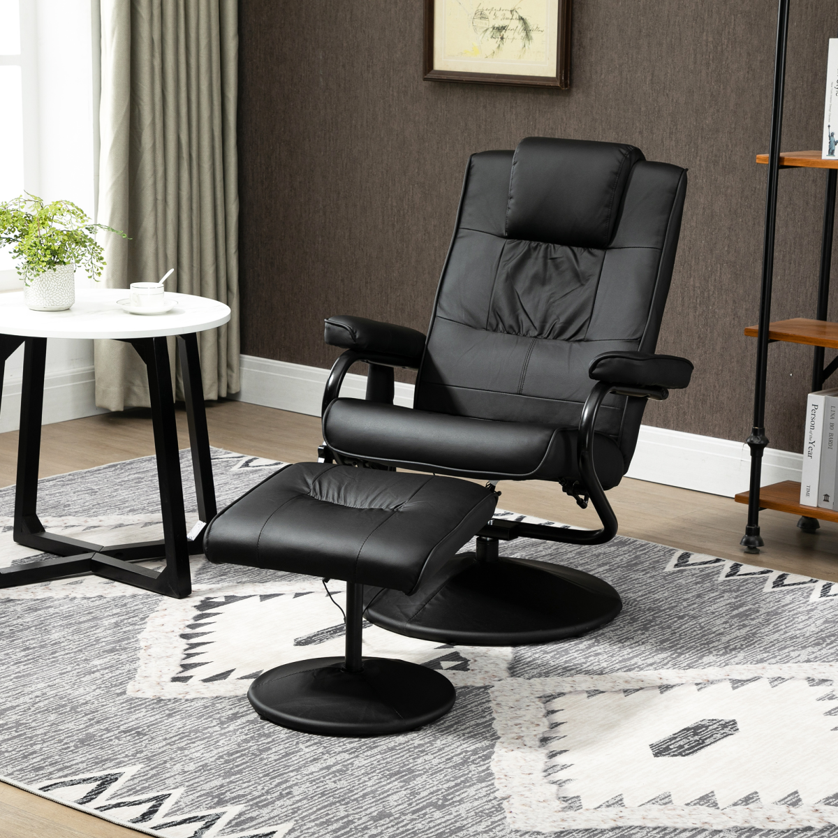 Black Massage Recliner Chair with Ottoman and 10-Point Vibration