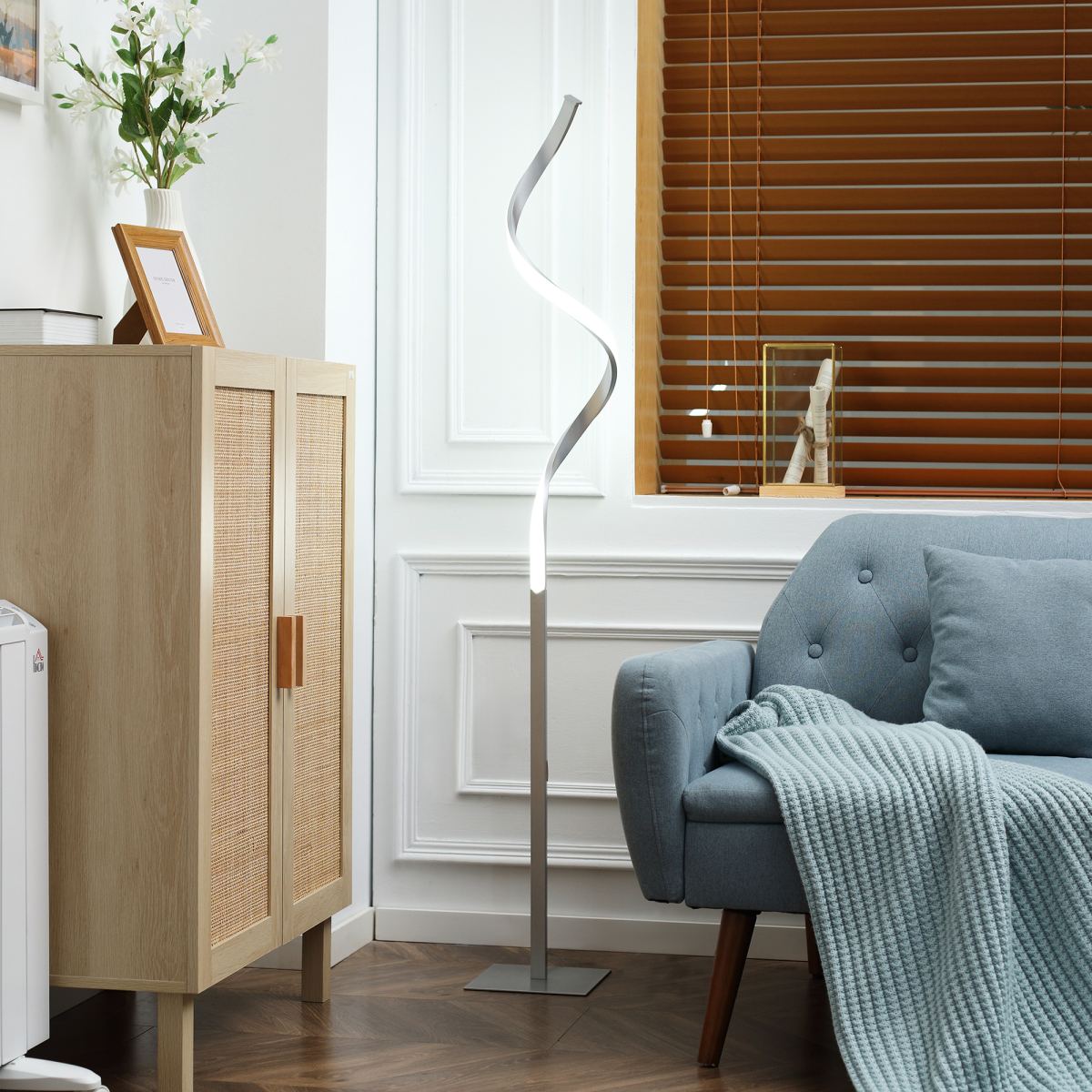 Spiral Floor Lamp, 3 Colour Temperature LED Standing Lamp, Silver