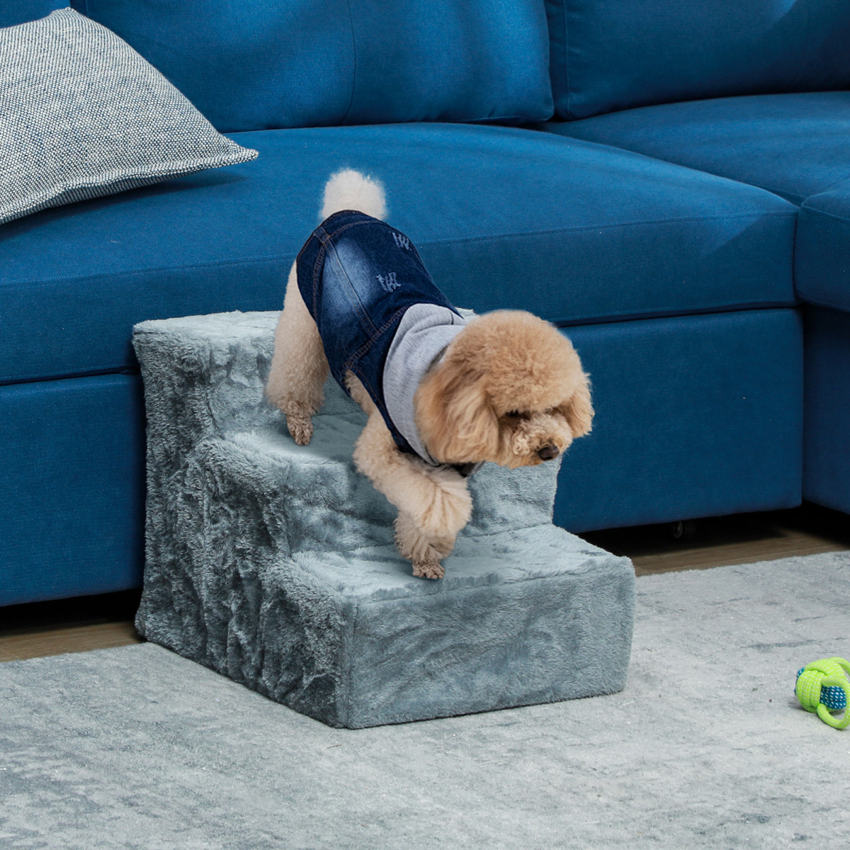 PawHut 4-Step Portable Dog Stairs with Washable Plush Cover