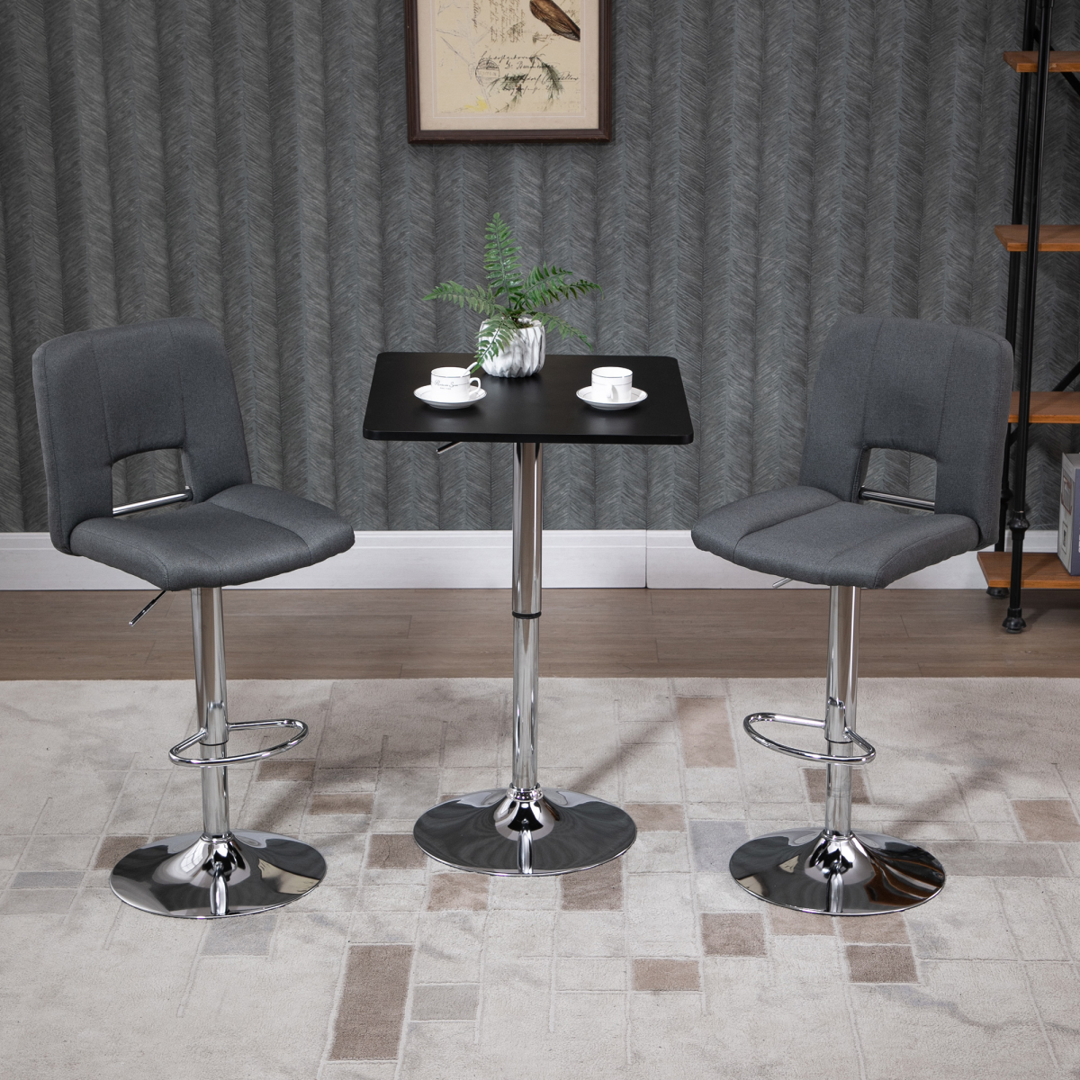 HOMCOM Modern Adjustable Counter Bar Table, Height Adjustable 69-93cm, Rotating MDF Top, Black and Silver Frame