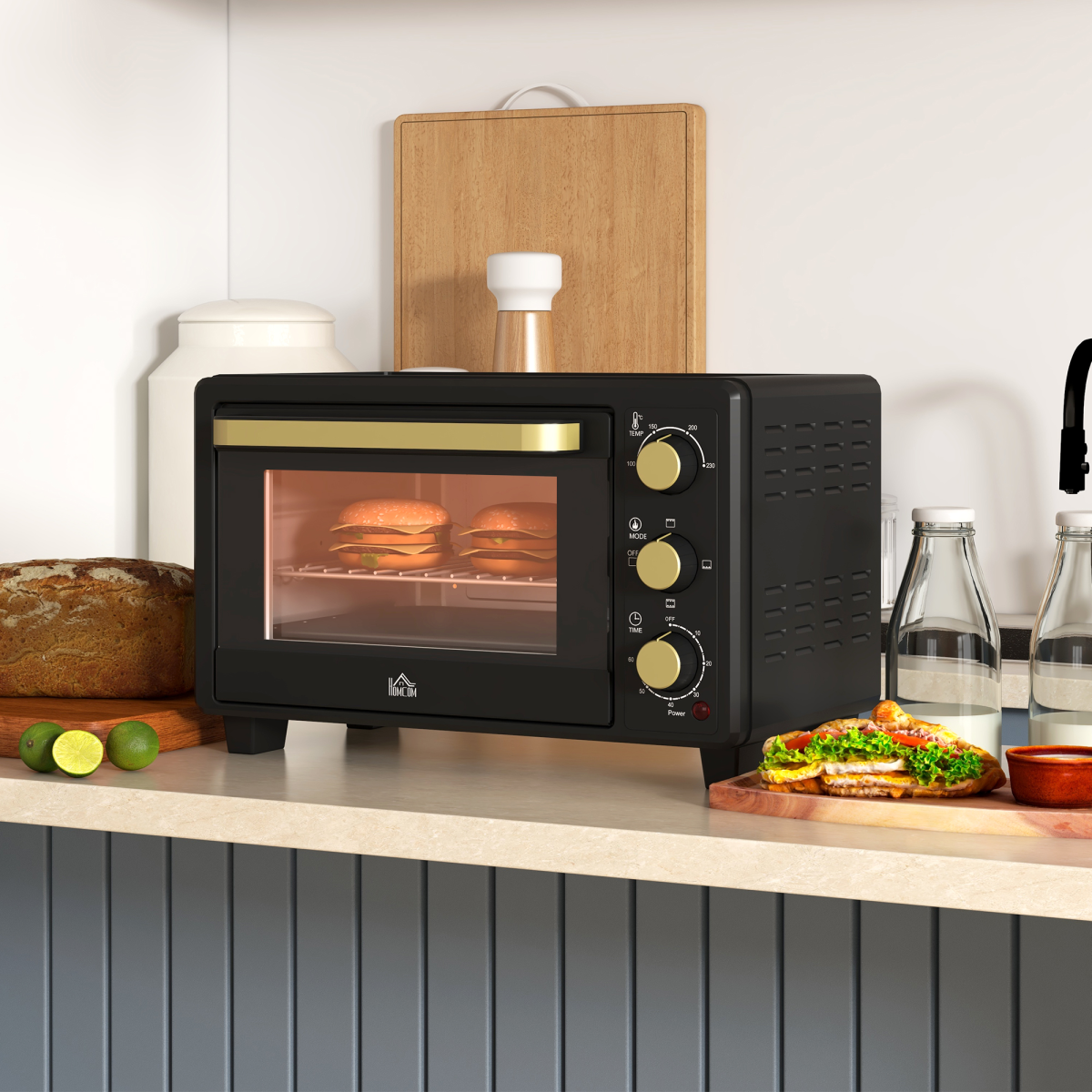 HOMCOM 16L Countertop Mini Oven 1400W with Adjustable Temp & Timer
