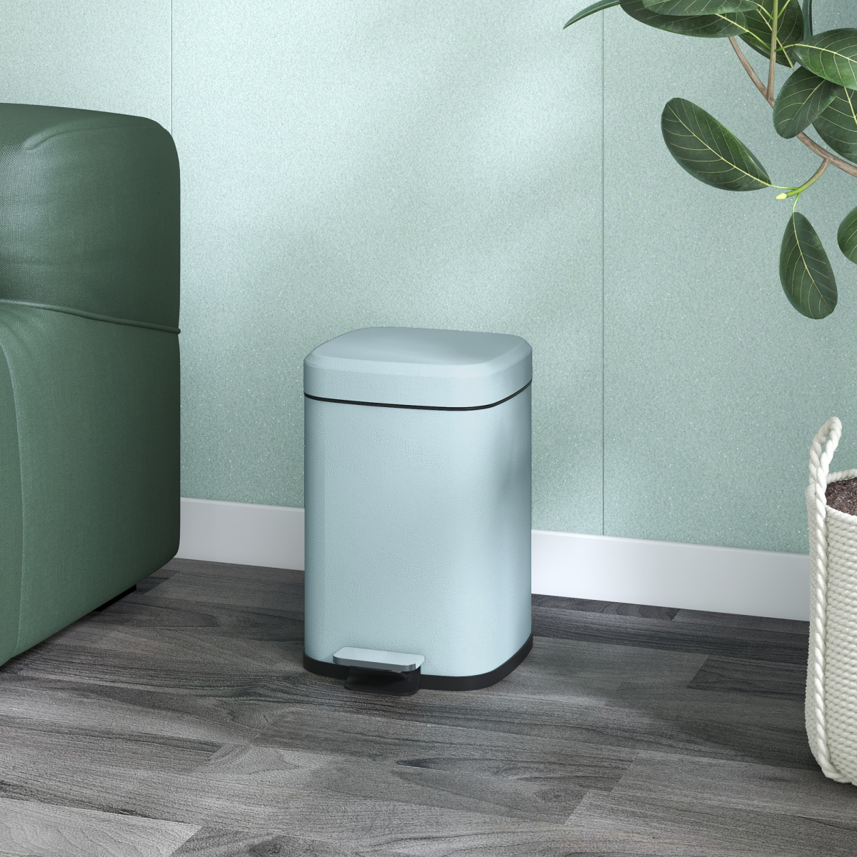 PawHut 12L Metal Pedal Bin with Soft-Close Lid, Light Green