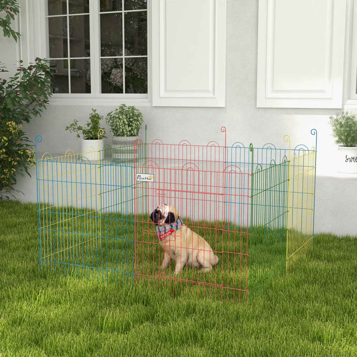 PawHut Folding Metal Pet Playpen with Door, 60H x 120cm
