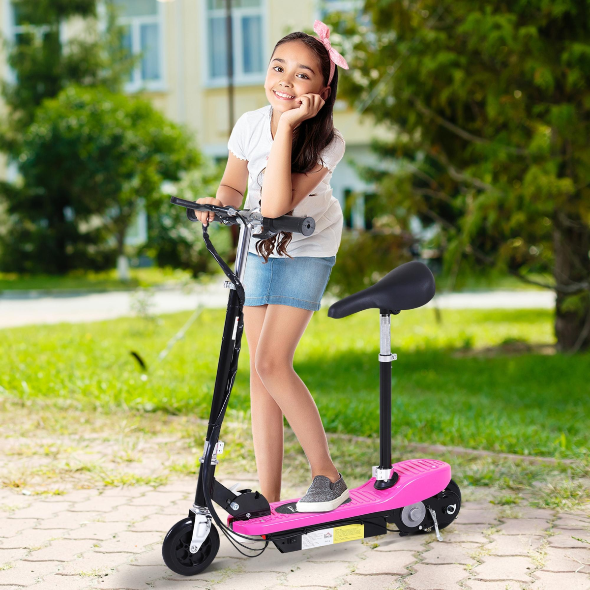Kids Foldable Electric Scooter 120W with Adjustable Height Seat and Rear Brake