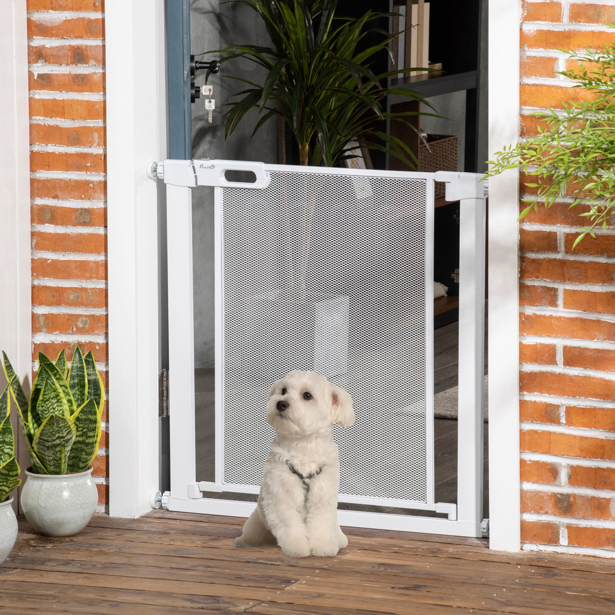 Pressure Fit Safety Gate for Stairs w/ Auto Close 75-82 cm - White Pawhut