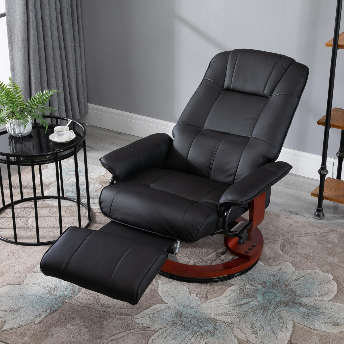 Ergonomic Black PU Leather Recliner Armchair with Footrest