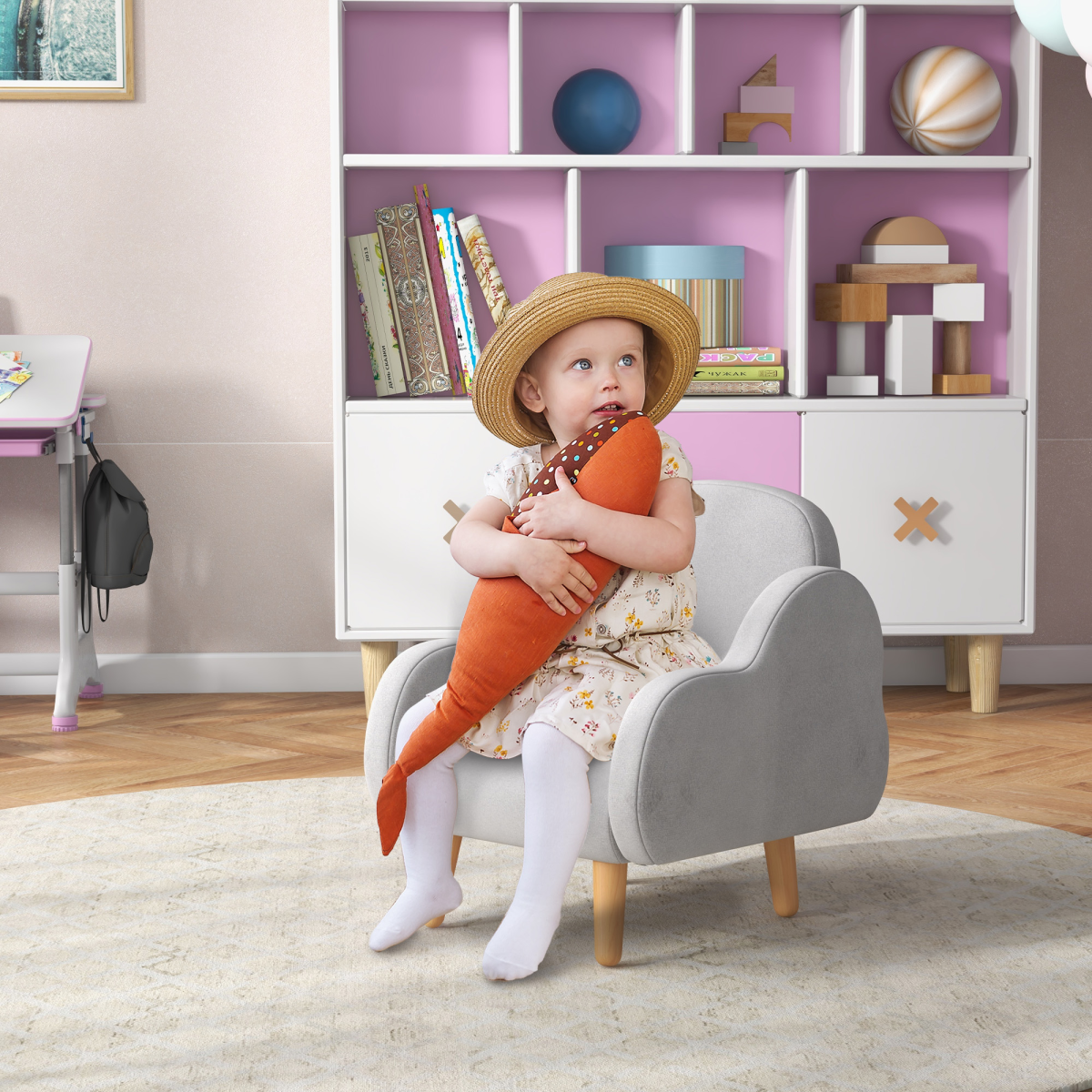 ZONEKIZ Cloud-Shaped Toddler Armchair, Grey Kids Mini Chair