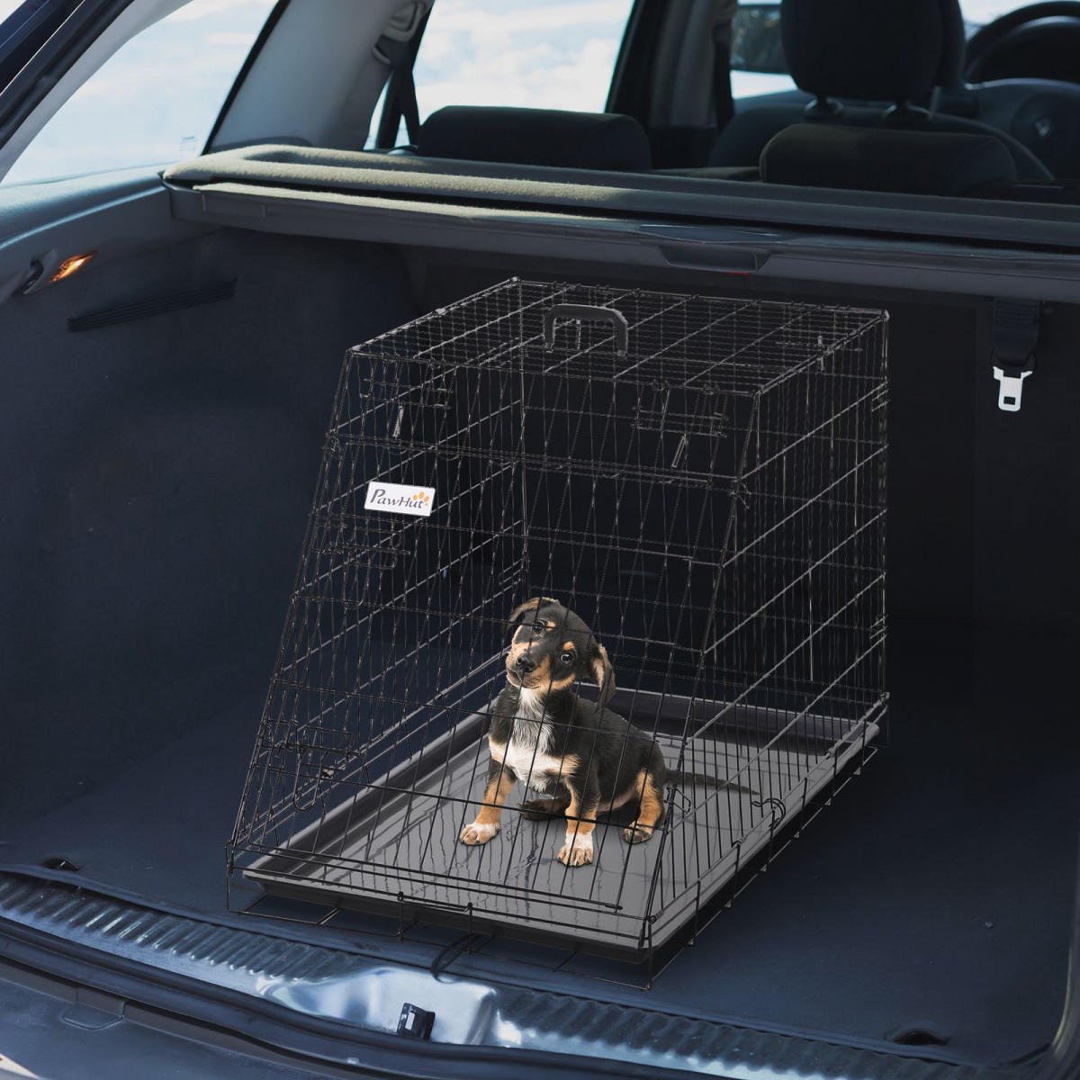 PawHut Collapsible Dog Cage with Removable Tray, Black