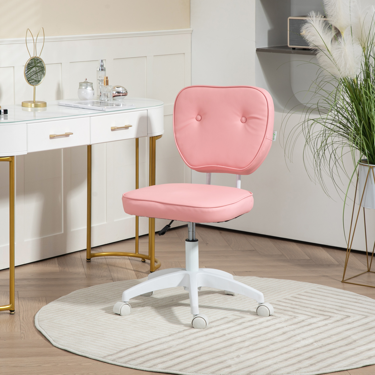 Vinsetto Pink Adjustable Faux Leather Swivel Chair, 120kg