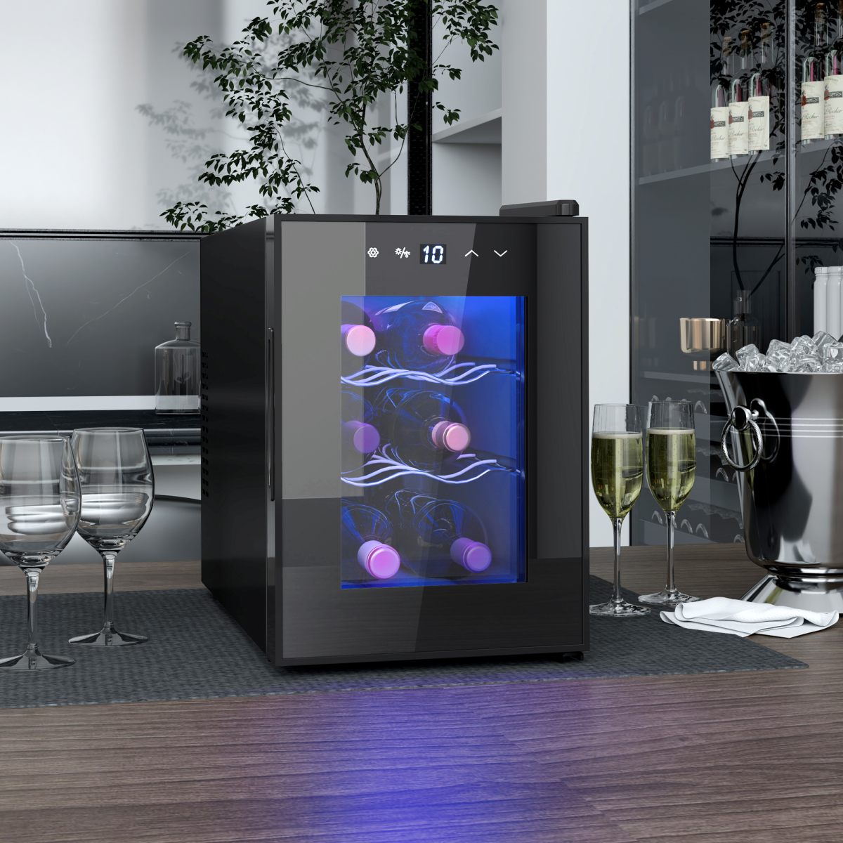 HOMCOM 6-Bottle Wine Cooler Fridge with Glass Door, Touch Control