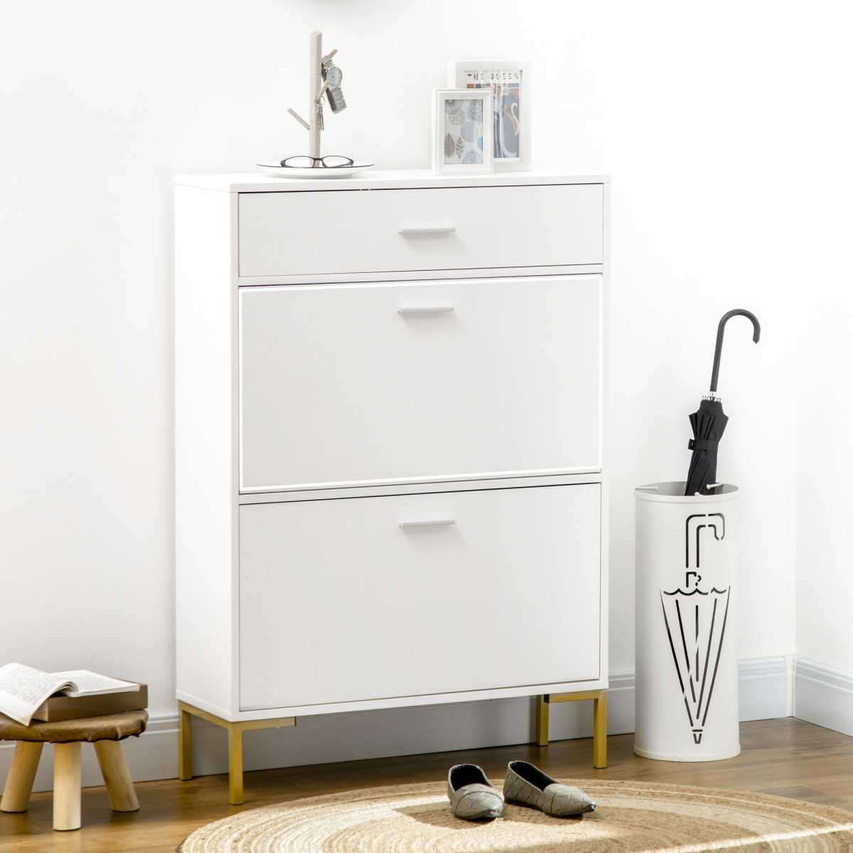 Slim Hallway Shoe Cabinet with 2 Flip Drawers, 12 Pair Storage